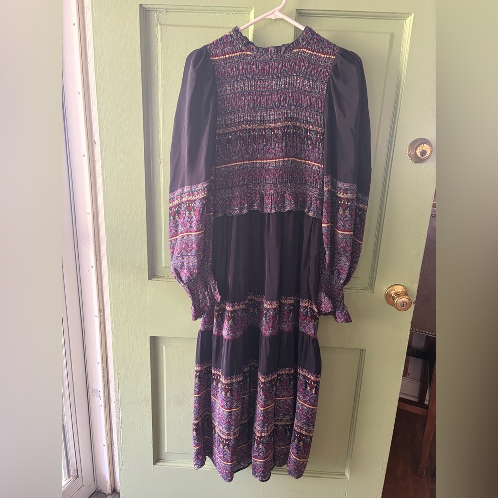 SEA smocked
Adella shirred printed silk crepe de chine midi dress, - Picture 4 of 7